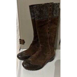 SOFFT Shoe Tall Boots Steampunk Boho Womens 7.5 M Suede Etched Worn Once